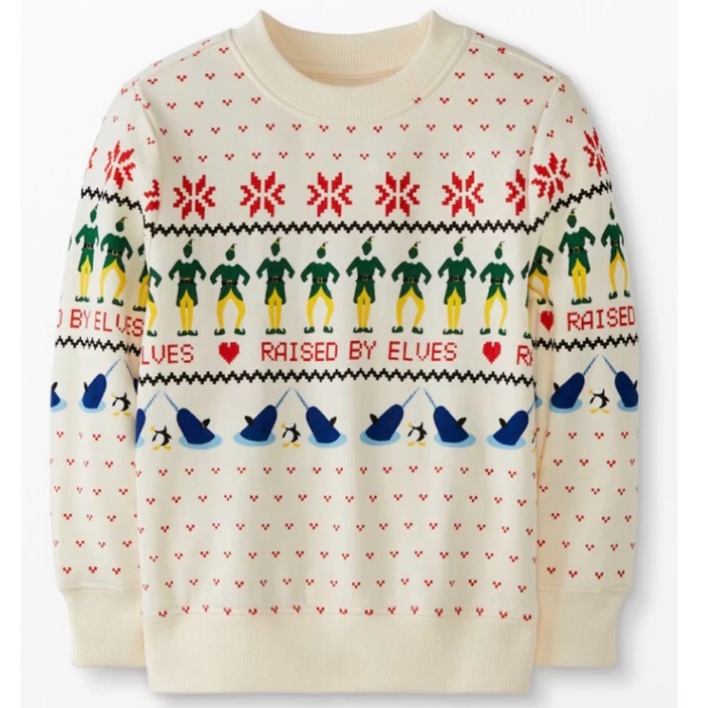 Hanna Andersson x Elf Fair Isle Cream 'Raised by Elves' Sweatshirt